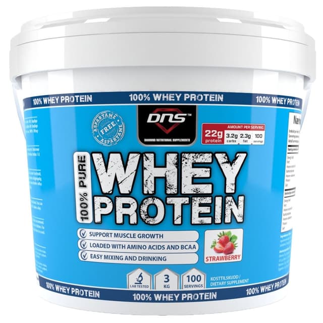 DNS 100% Pure Whey Protein – Jordbær proteinpulver